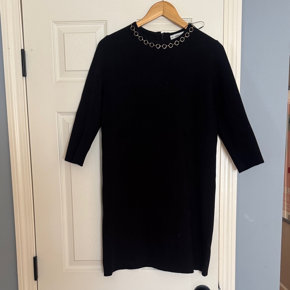 Zara Black Knit Dress with Gold Chain detail